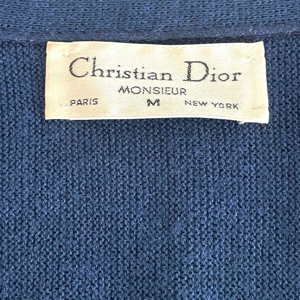 Vintage 80s Christian Dior Monsieur Navy Blue Cardigan Sweater Grandpa Mens M - Picture 6 of 8